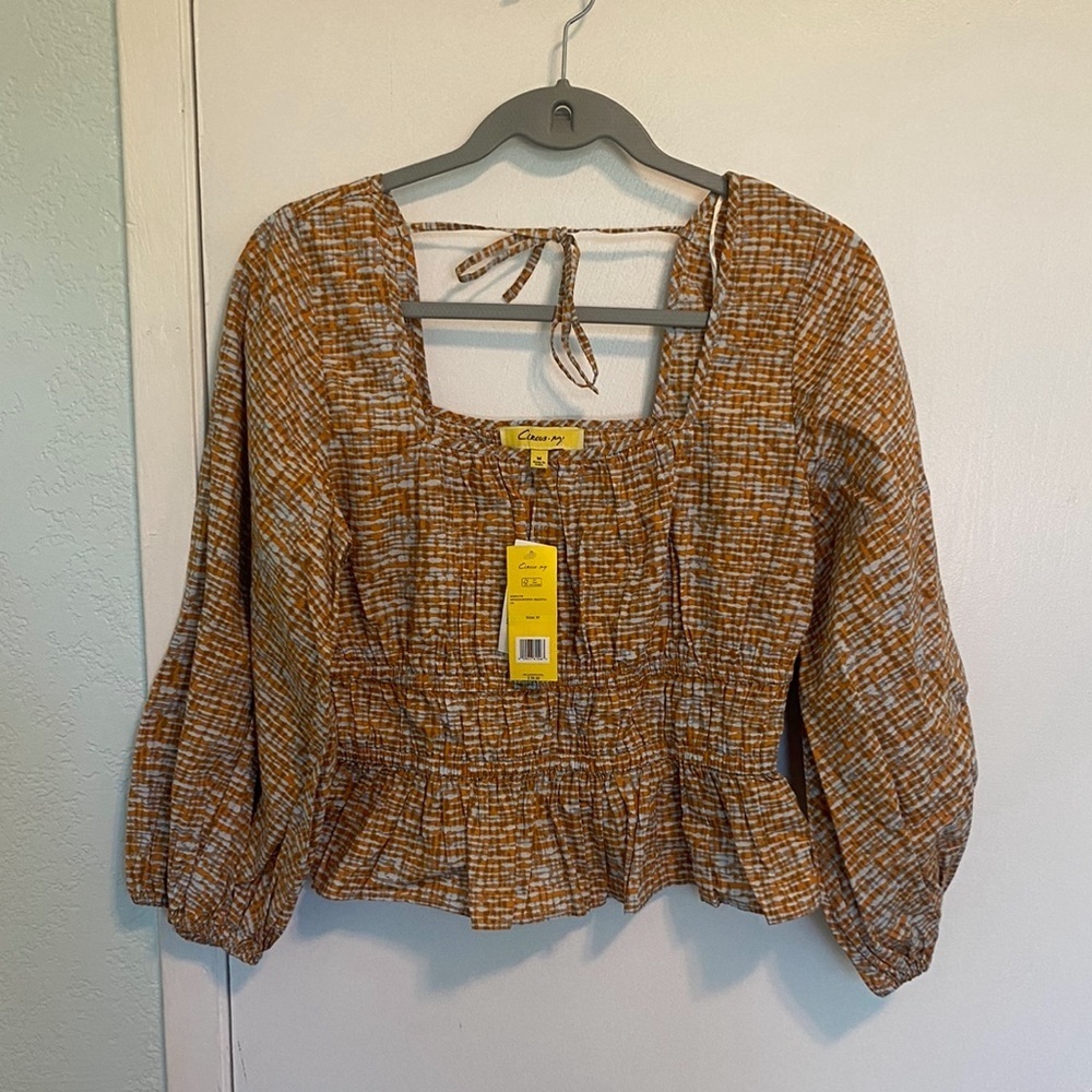 Circus NY NWT Orange Watercolor Stripe Off the Shoulder Square Neckline Top Sz M